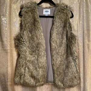 Old Navy Brown Fall Faux Fur Open Vest Small Medium GUC